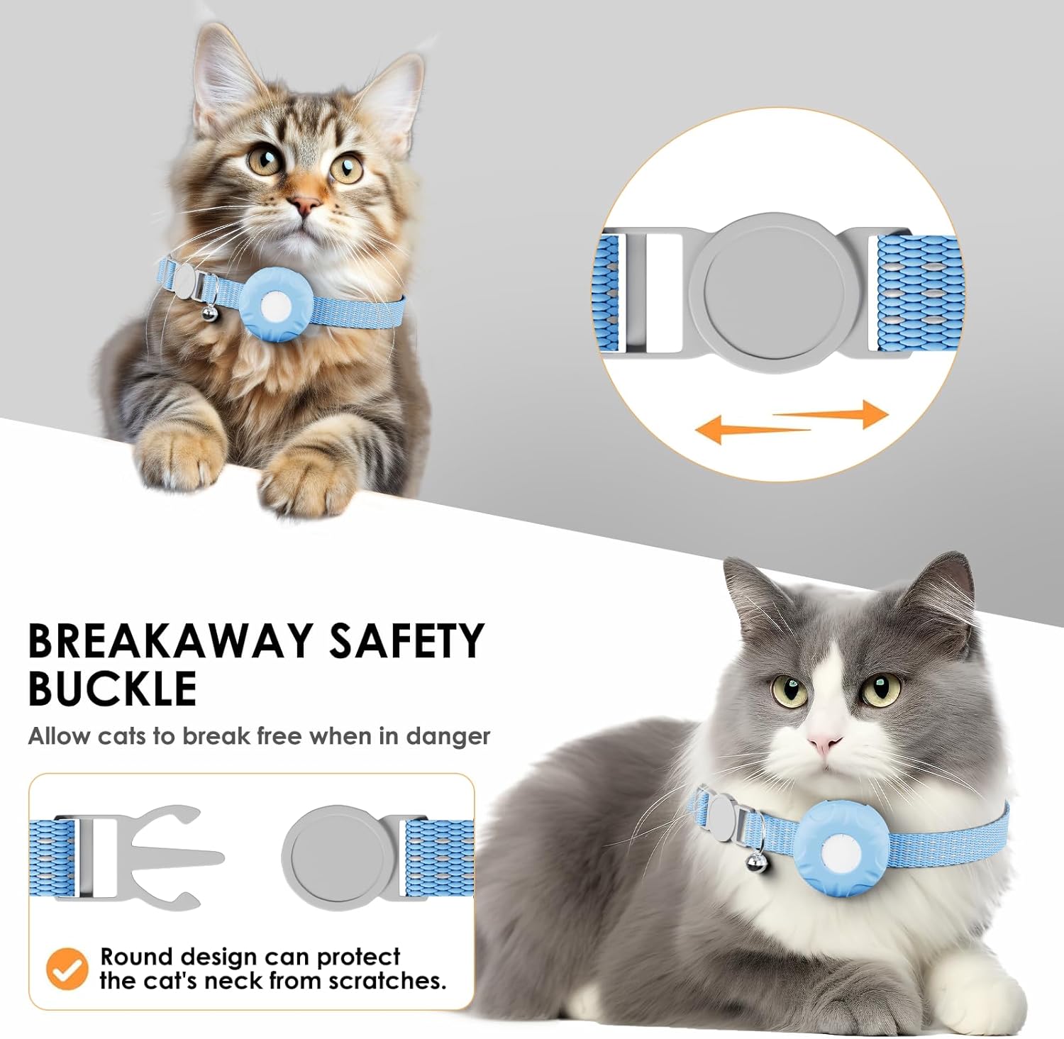 Cat GPS Tracker, Waterproof Pet Tracker for Cats, Cat GPS Tracker Collar with Safety Elastic Buckle, Works with Any Collar,Compatible with Apple Find My App (Only iOS), No Monthly Fee, Blue