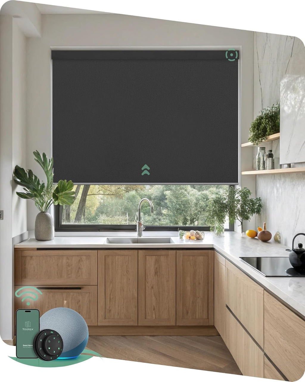 Yoolax Motorized Blinds with Remote, Waterproof Smart Blinds for Windows Blackout Automatic Shades Work with Alexa Remote Control Roller Window Shades with Valance, Custom Size (Vinyl-Dark Grey)