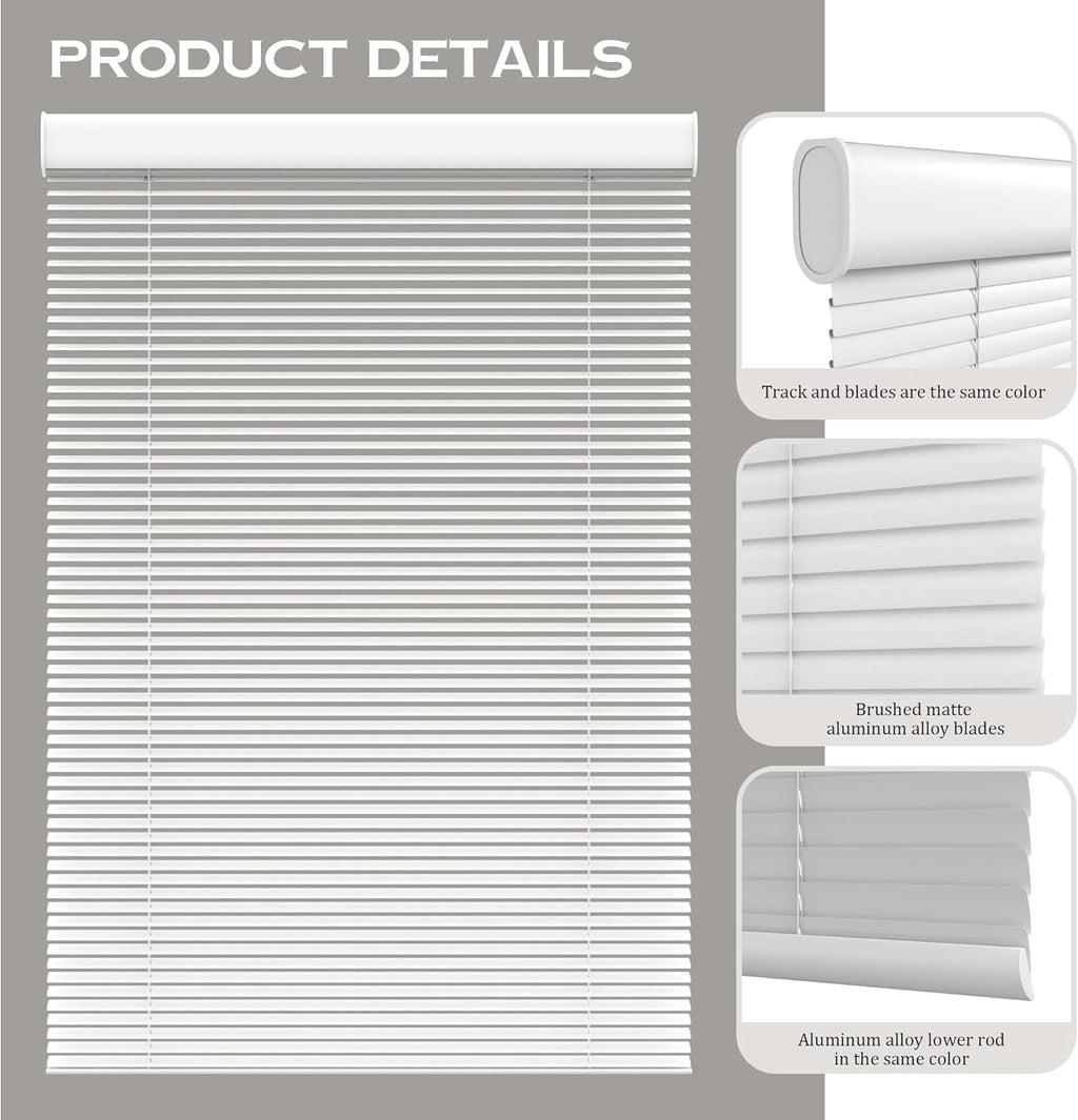 Motorized Cordless Aluminum Blinds with Remote, Automatic Room Darkening Horizontal Blinds for Indoor Window, Light Adjustment Waterproof Blinds, Customized for Home, Office, White