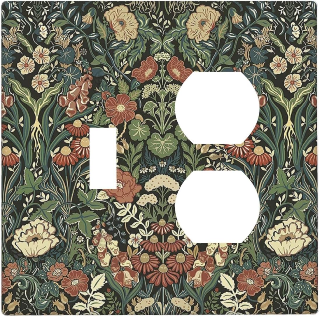 Wallplates Vintage Dark Floral William Morris Green Flower 1 Toggle 1 Duplex Switch Plate Electrical GFCI Faceplate Decorative Light Switch Covers for living Room Home Decor