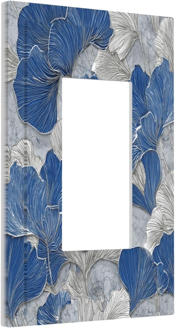 Abstract Blue Marble Plant Leaves 1 Gang Single Rocker Decorative Light Switch Covers Electrical Faceplate Switch Plates for Bathroom Kitchen Home