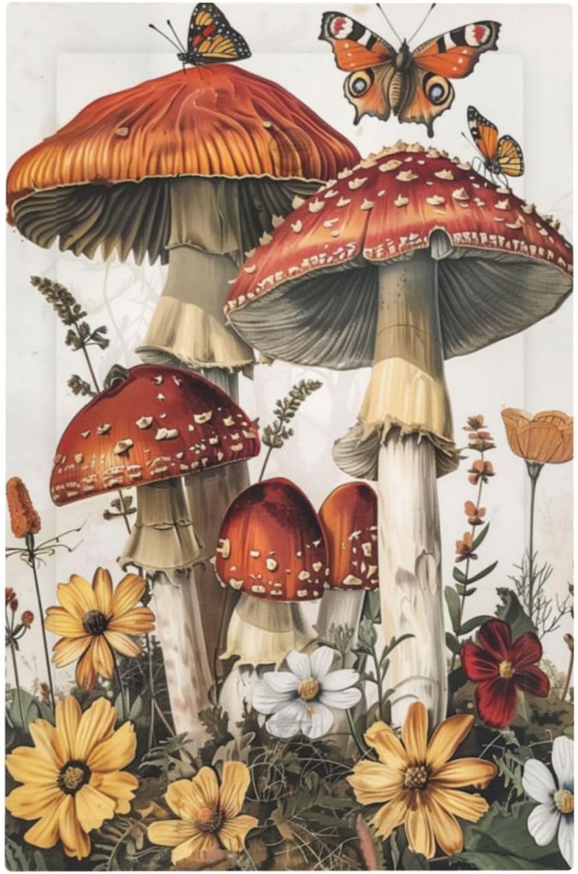 Light Switch Cover Plate Mushroom Forest Butterfly Wild Flower 1 Gang No Device Blank Electrical Wall Plates Faceplate Decorative Switch Plate For Bed Room Living Room Decor