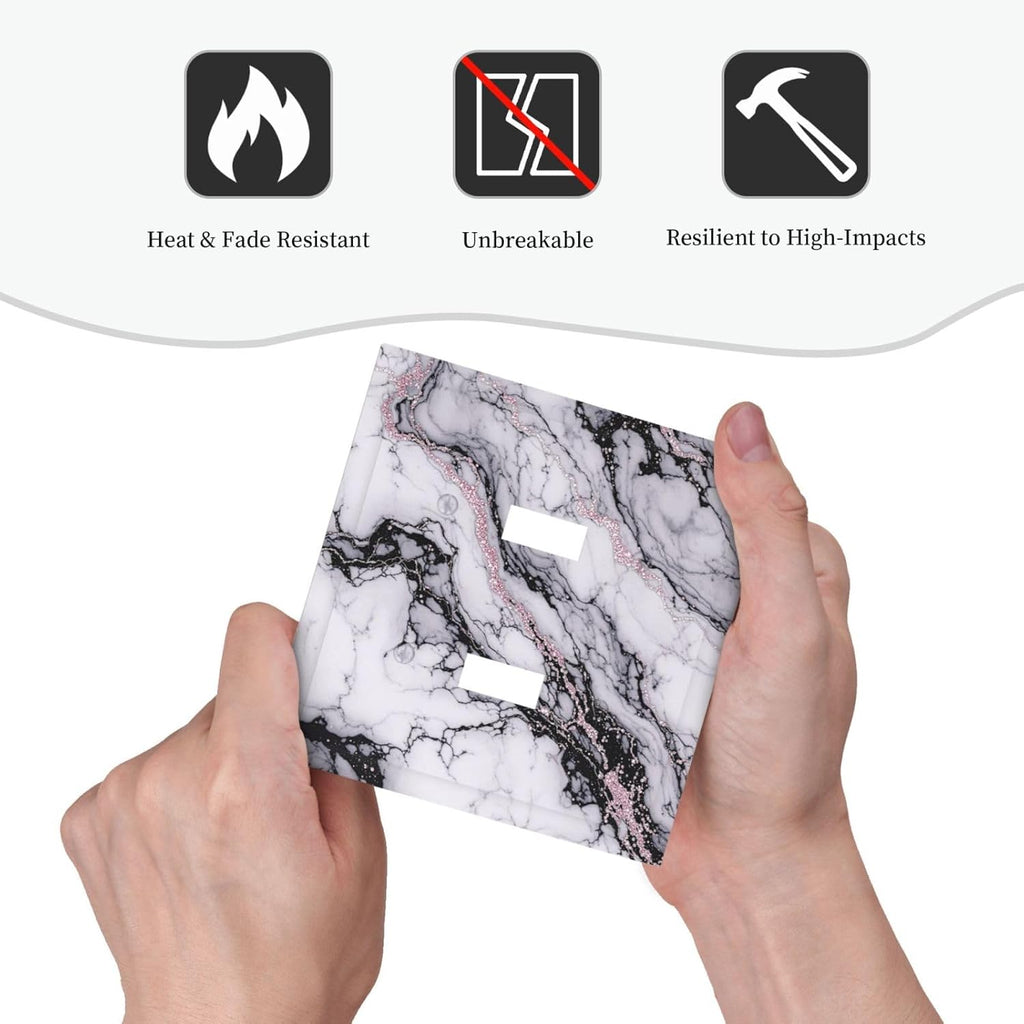 Decorative Switch Plates White Marble Pattern Black Lines Pink Lines 2 Gang Double Toggle Outlet Light Switch Cover Wall Plate Electrical Faceplate for living Room Office Decor