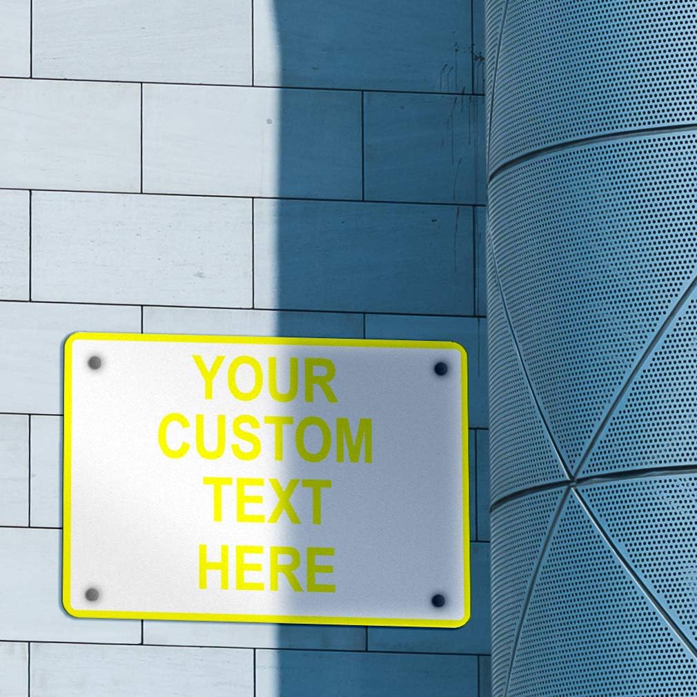 Aluminum Weatherproof Metal Sign Multiple Sizes Custom Personalized Text Here White Yellow Caution Horizontal Street Signs 10x7Inches
