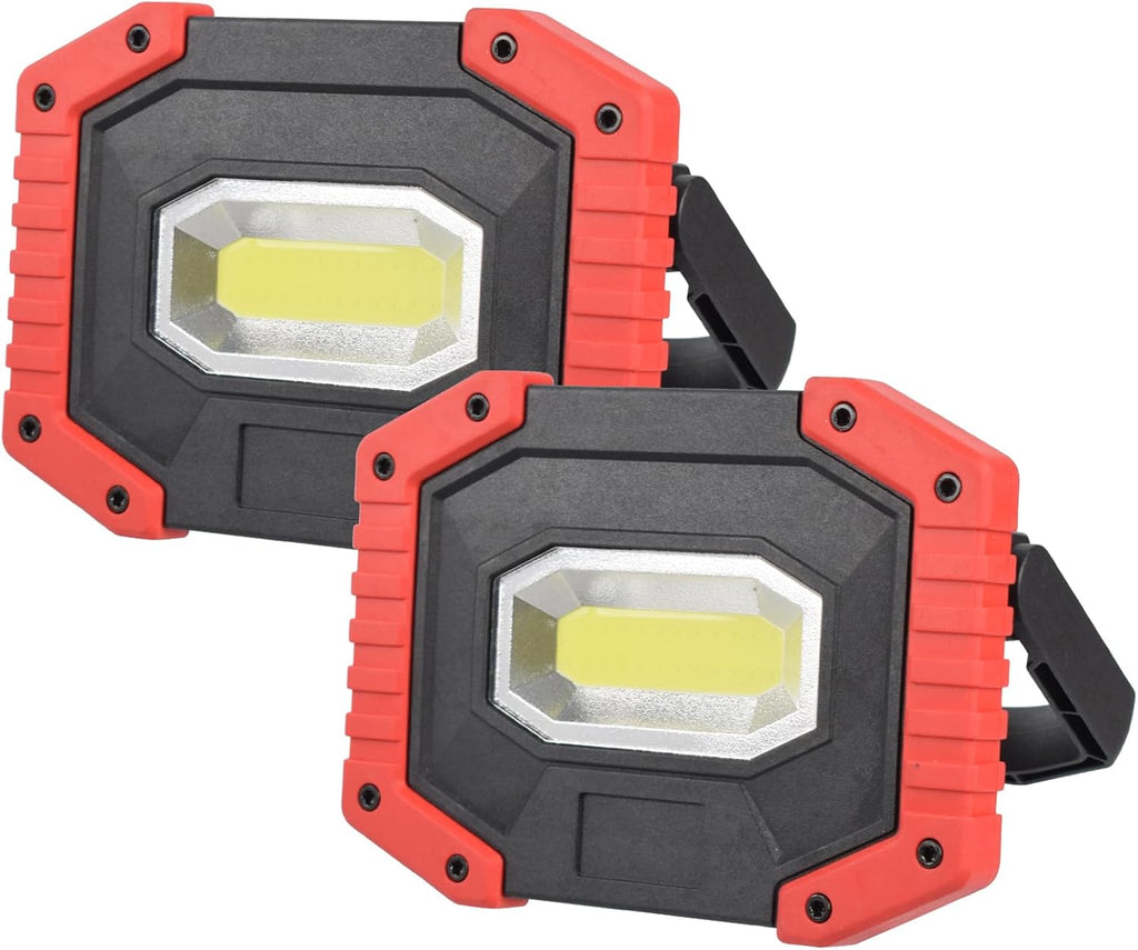 OTYTY LED Work Light 2-Pack, 30W 1500LM Portable Rechargeable Flood Lights with Magnetic Base, 4200mAh Battery for Outdoor, Camping, Hiking, Emergency, Car Repairing, Job Site Lighting (W841Red)