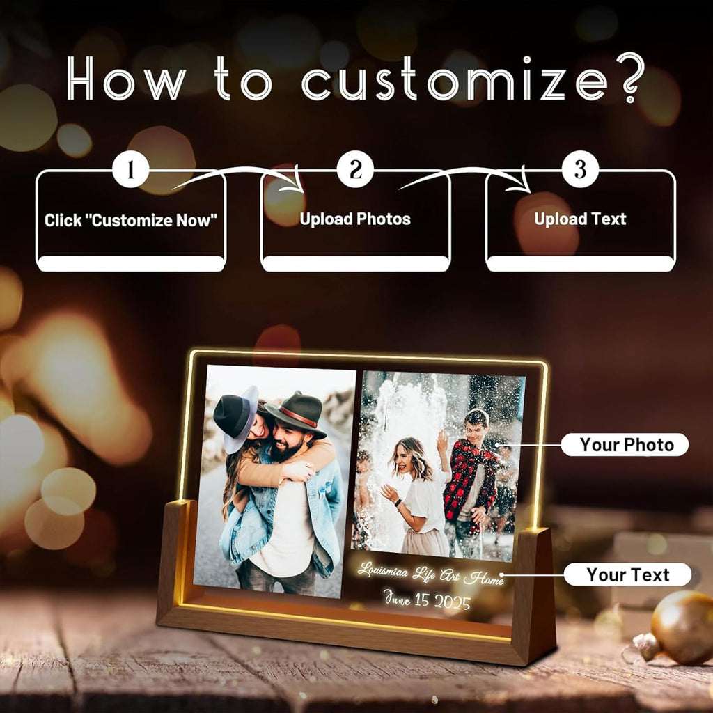 LOUISMIAA Customized Picture Frames with Night Light,Decorative Plaque Anniversary Birthday Mother’s Day Father’s Day Valentine’s Personalized Gifts for Boyfriend Girlfriend Couple Wife Women Same Day Shipping