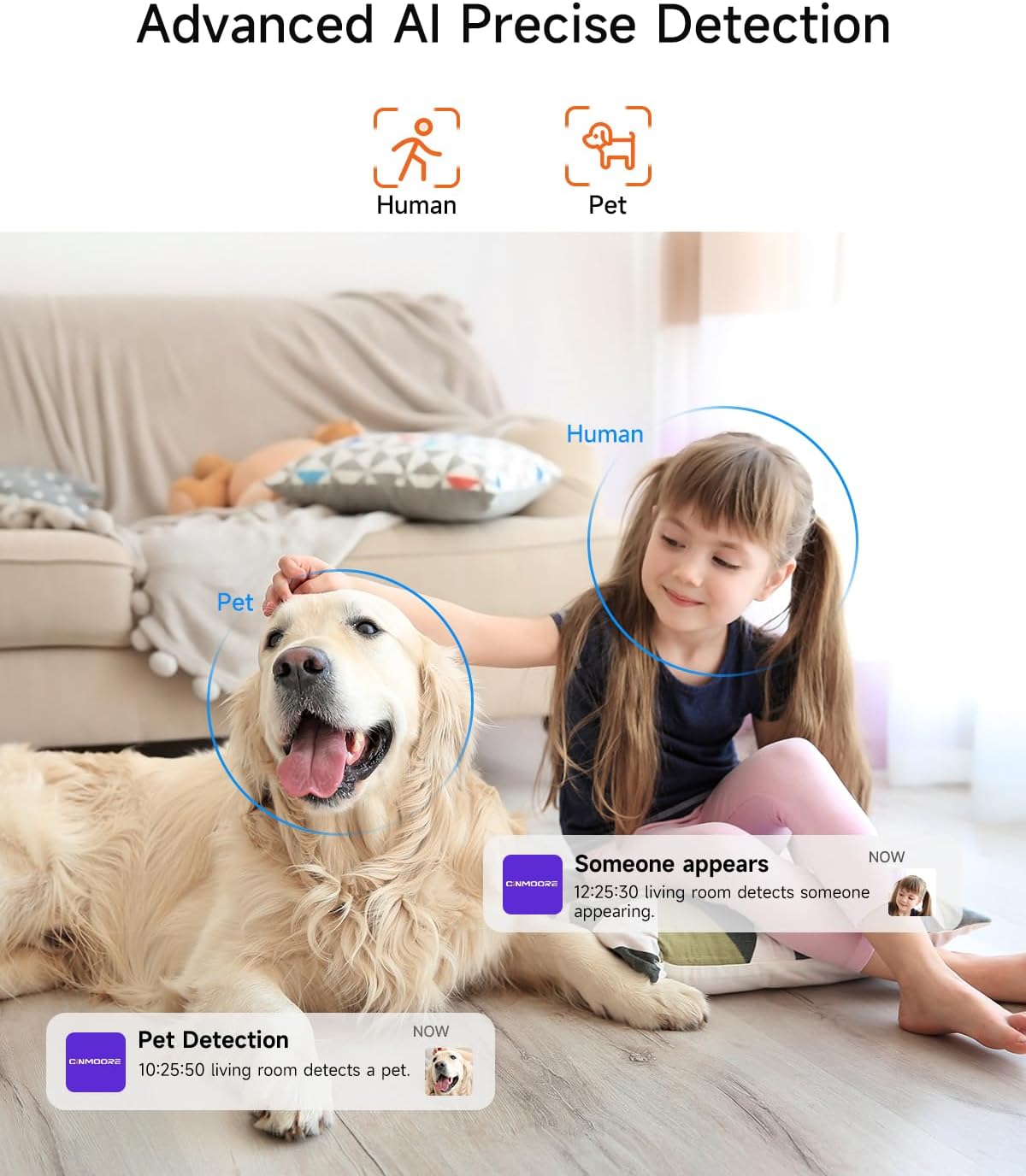 2.5K Cameras for Home Security, Non-Subscription AI Human/Pet/Crying Detection, 4MP Dog/Cat/Pet Camera Indoor with Phone App, Pan Tilt 2.4G WiFi Indoor Cameras, IR Night Vision, 2-Way Audio, 2 Pack