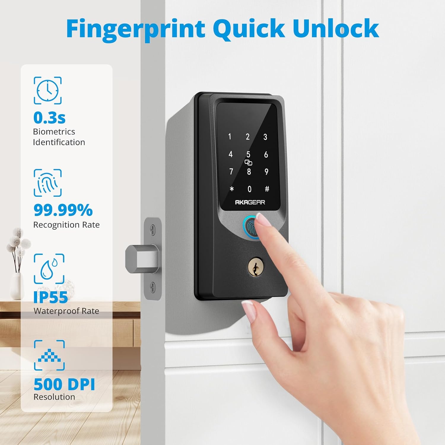 T02 Fingerprint Keyless Entry Door Lock - Built in WiFi, Smart Lock for Front Door, App Remote Control, Auto Lock, Keys, Fob Card, PIN Code Unlock, Touch Keypad Deadbolt with Batteries, Black