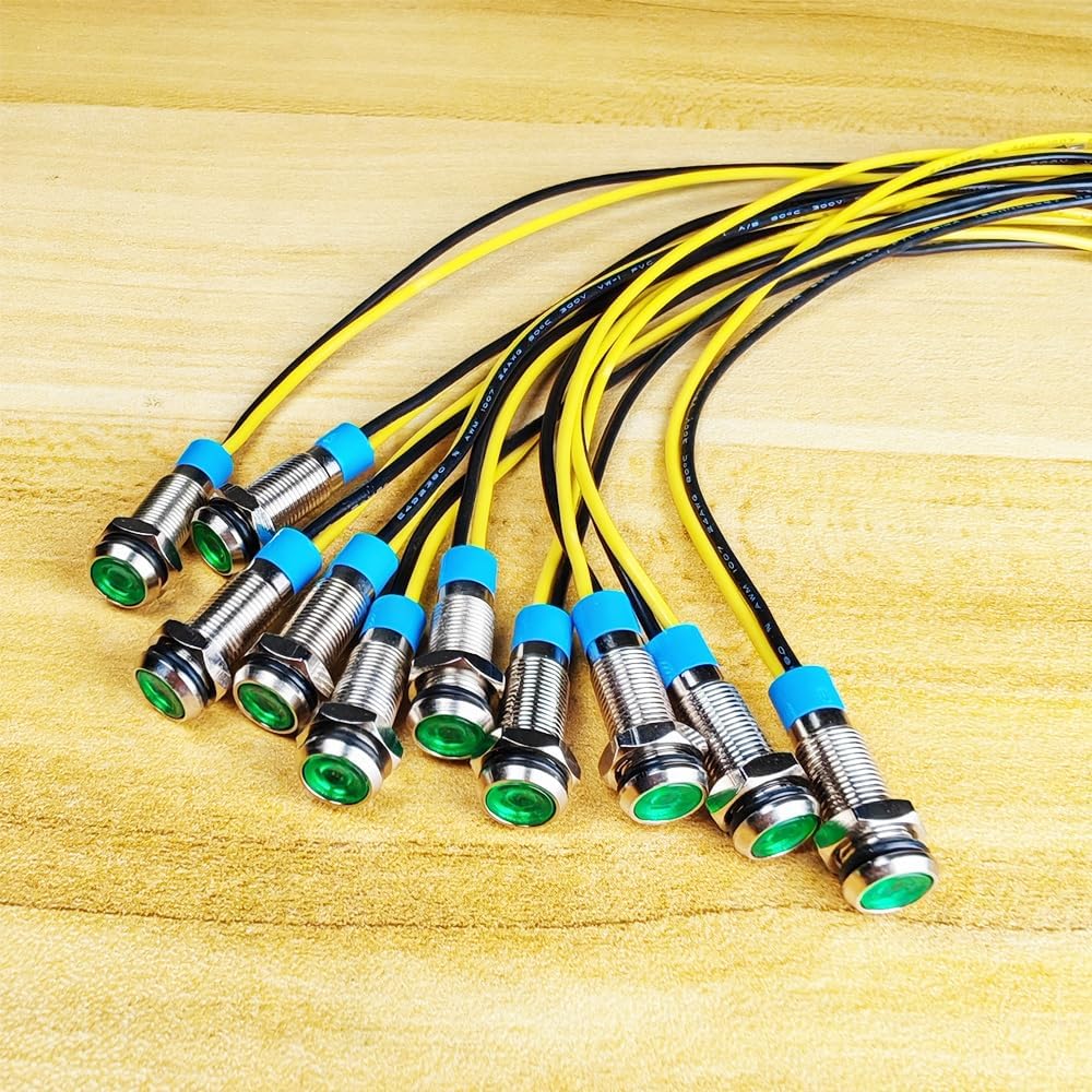 10pcs 6mm LED Metal Indicator Light 110V-220VAC Waterproof Signal Lamp (Green)