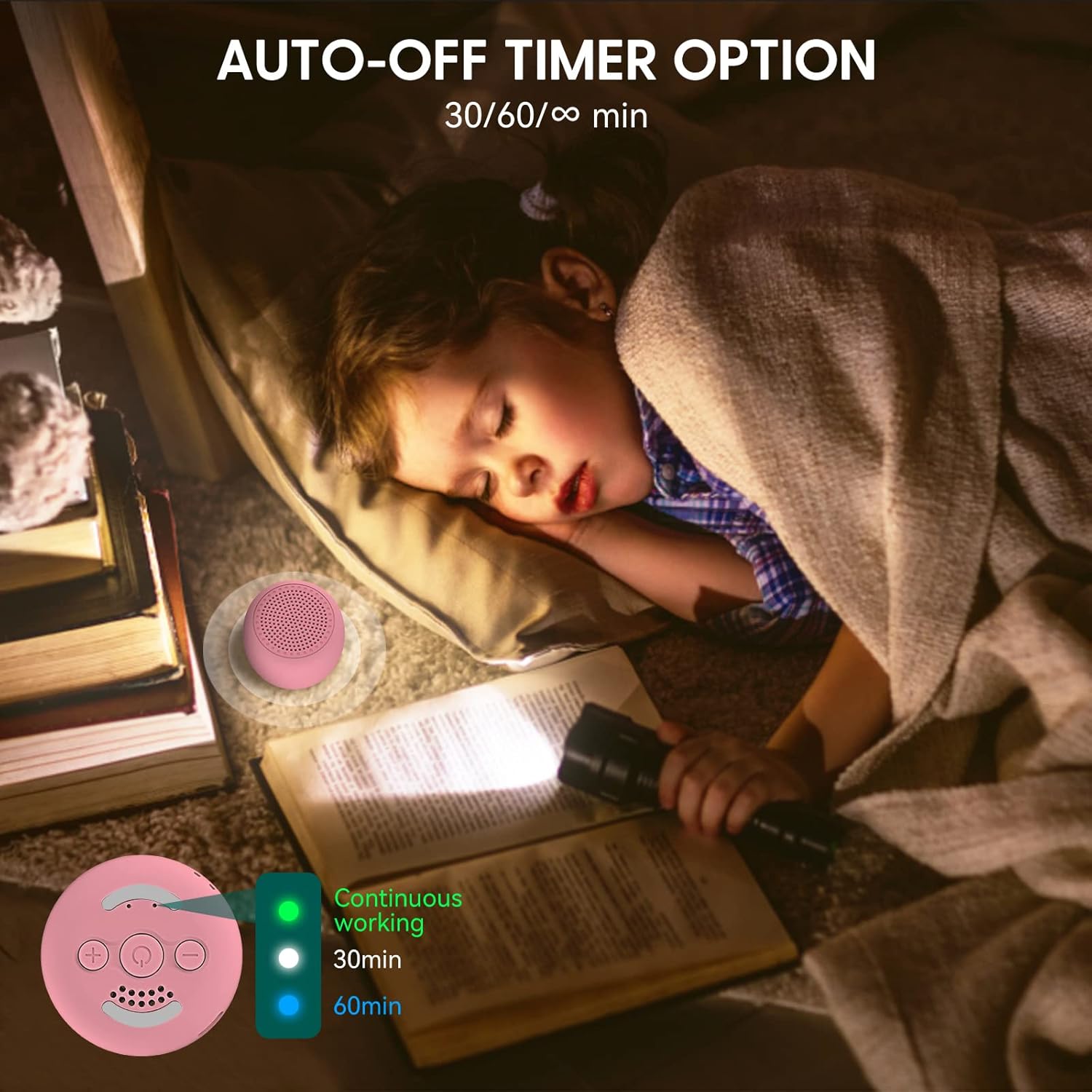 Babelio White Noise Sound Machine for Adults Kids Baby, Mini, 15 Non-looping Sounds, Timer, Memory Function, Easy to Pocket and Travel Pink