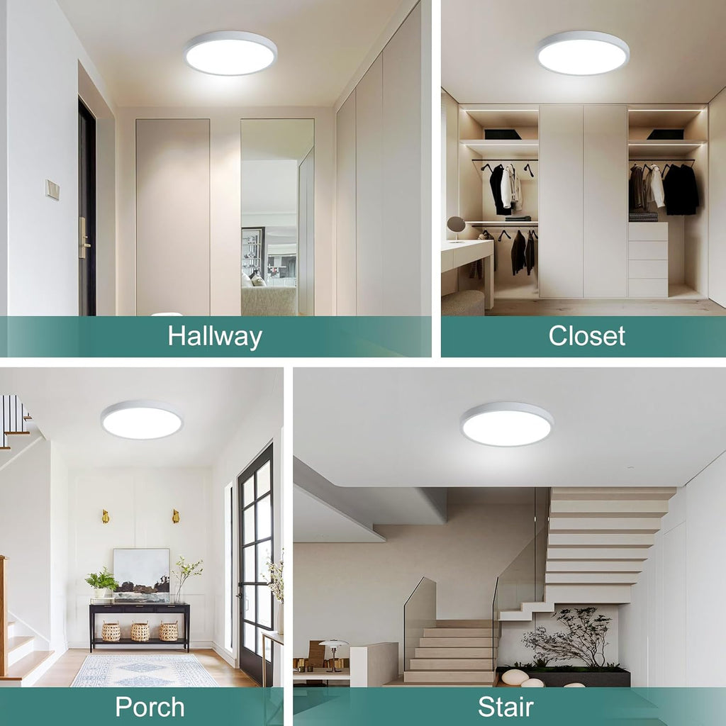 2 Pack ZSYUBO 12 Inch Motion Sensor Ceiling Light Wired,24w Flush Mount Light Fixture Round, Motion Sensor Light Indoor for Closet Hallway Porch Laundry Basement Garage Pantry, 3000k/4000k/6000k White