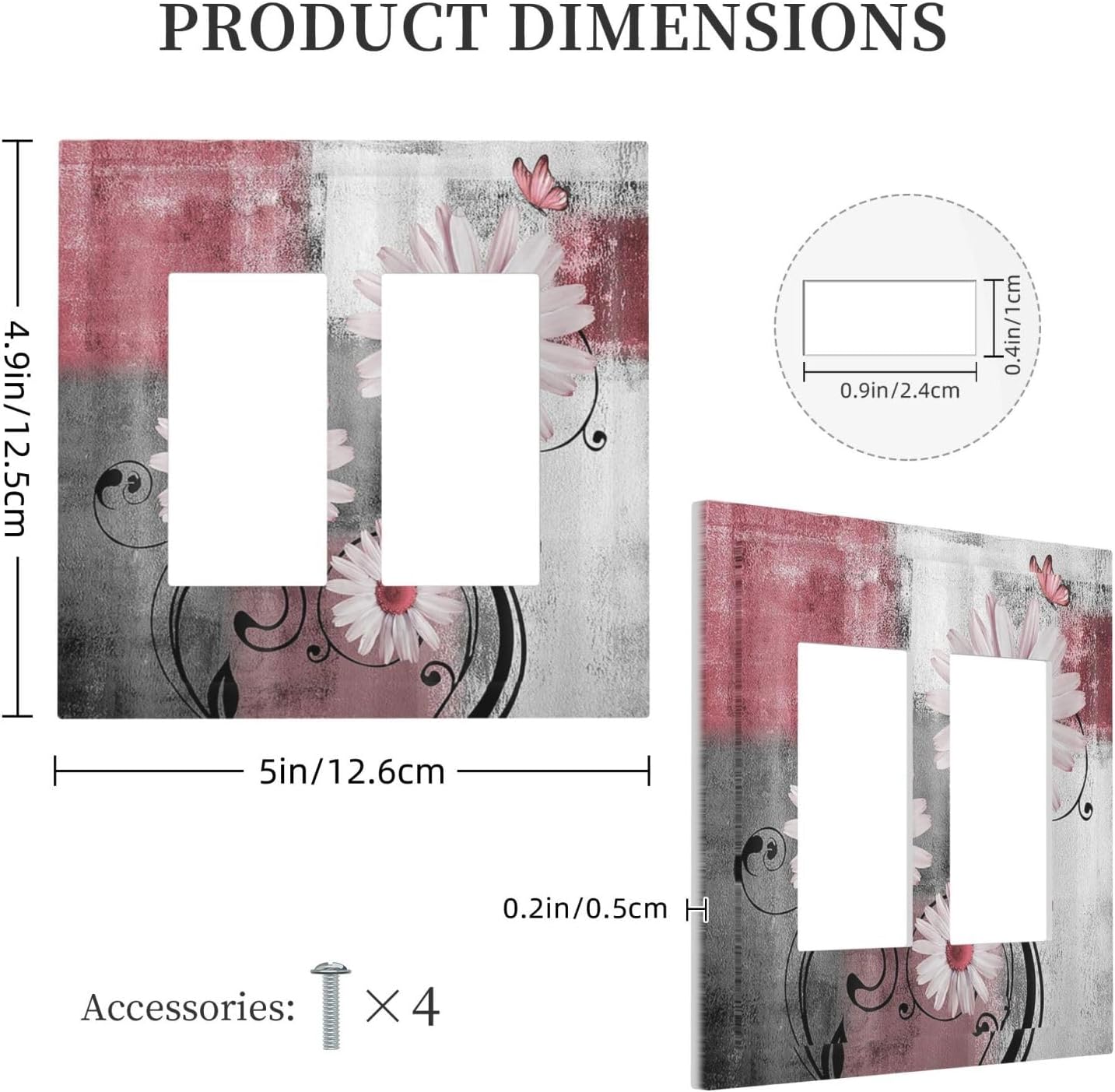 Decorative Outlet Covers Pink Floral Rustic Daisy Flower And Butterfly 2 Gang Double GFCI Rocker Electrical Wall Panels Light Switch Cover Plate for Farmhouse Cabin Decor