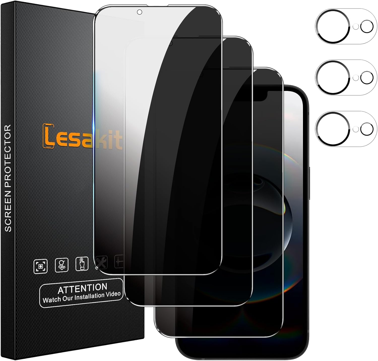 3+3 Pack Privacy Screen Protector for iPhone 16e 6.1-Inch with 3 Pack Camera Lens Protector, Anti Spy Tempered Glass Film 9H Hardness Bubble Free Case Friendly