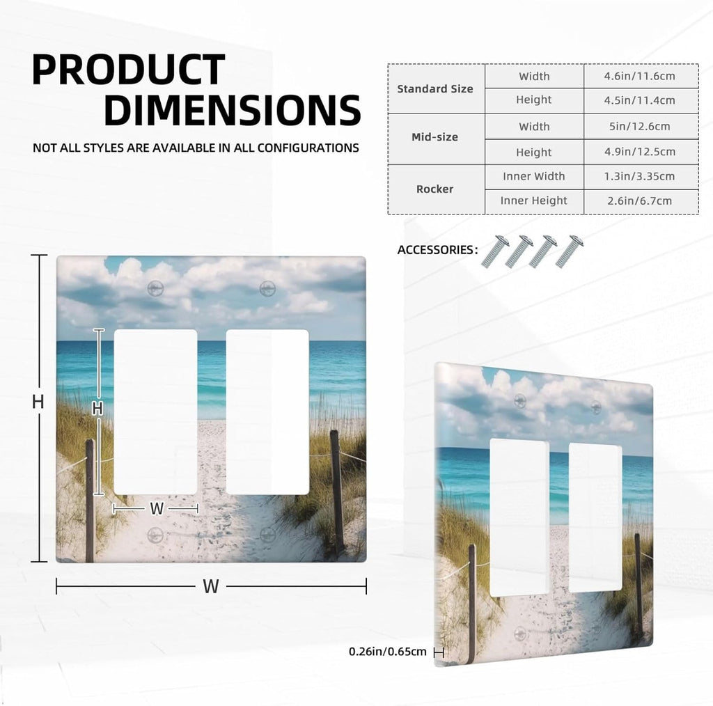 Decorative Outlet Covers Coastal Beach Ocean Seaside View 2 Gang Light Switch Cover Plate Double Rocker Wall Plates for Electrical Outlets Switch Plate Covers for Bedroom Home Decor