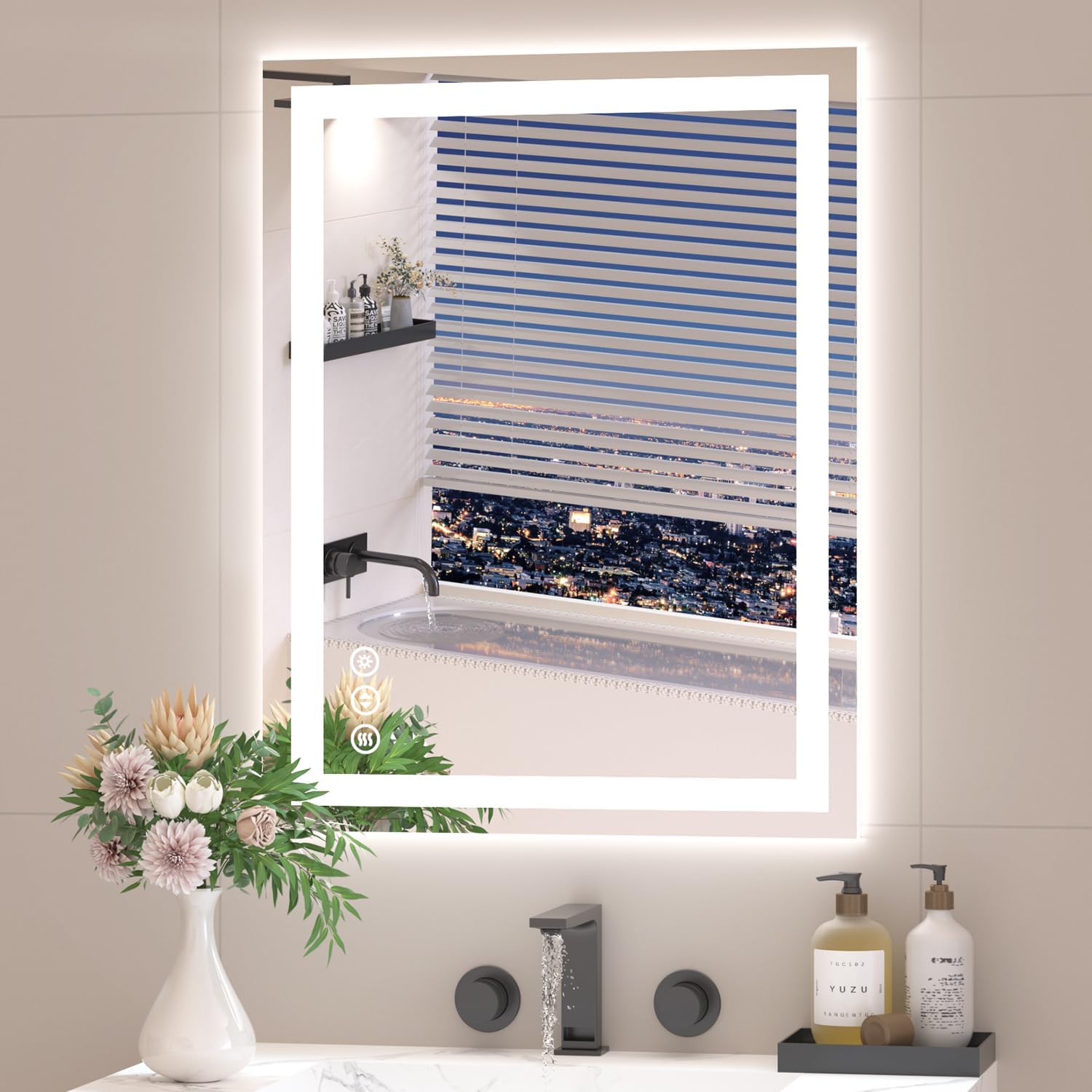 28X36 LED Bathroom Mirror with Lights, Anti-Fog, Backlit + Front Lit, Lighted Bathroom Vanity Mirror for Wall, Memory Function, Dimmable, Tempered Glass, Shatter-Proof