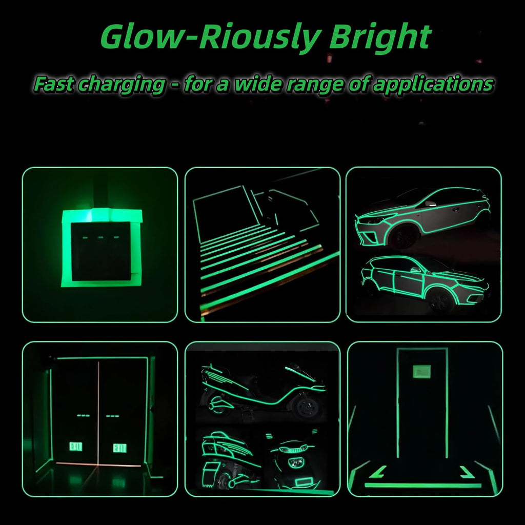 Glow in The Dark Tape 1Inch x 40FT - Fluorescent Glow Tape High-Adhesion Waterproof,Fluorescent Safety Tape, Photoluminescent for Stairs, Bikes, Outdoor Gear,Halloween DIY，Walls and Exit Sign