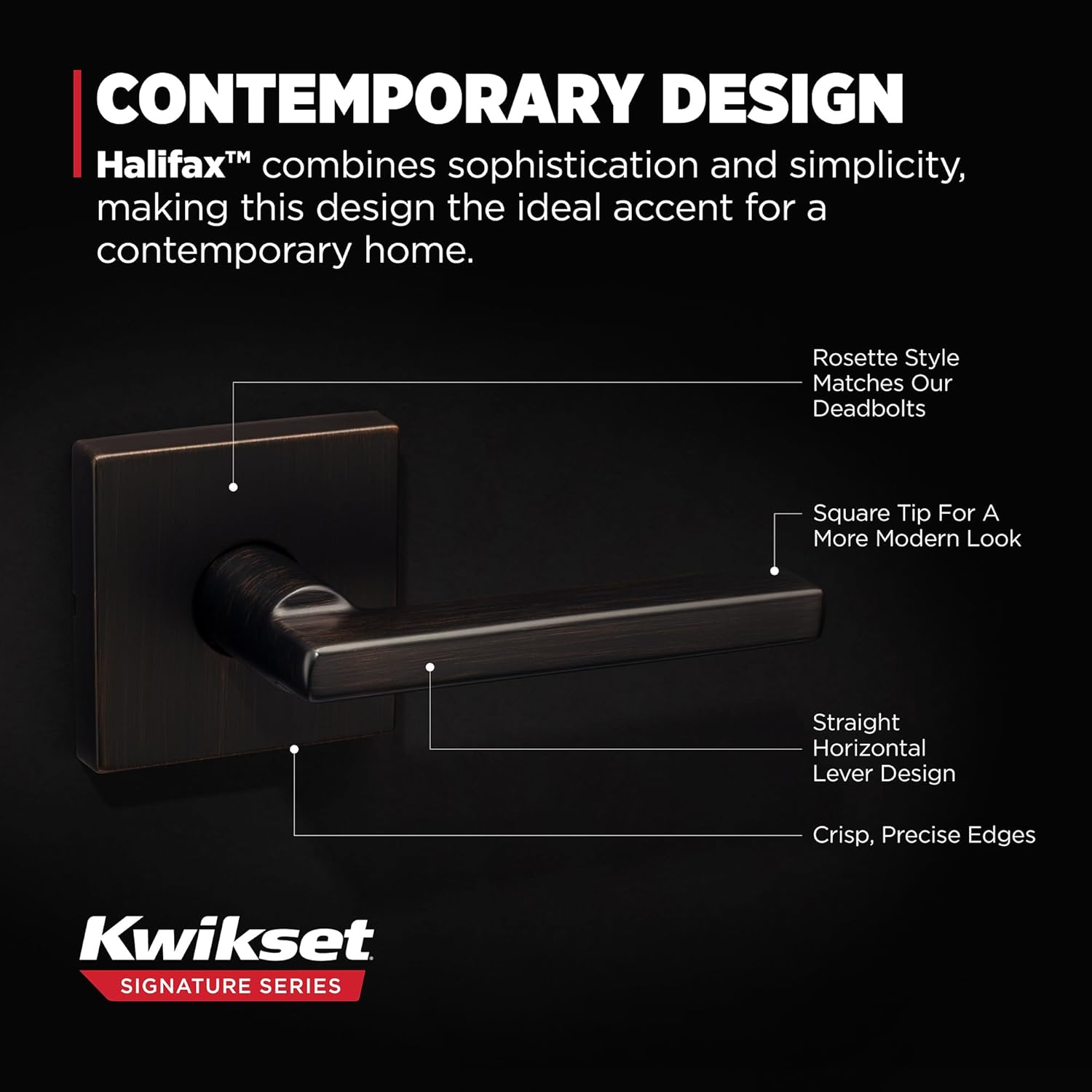 Kwikset Halifax Interior Passage Door Handle, Lever For Closet and Hallway Doors, Reversible Non-Locking Handle Lever, Venetian Bronze, with Microban Protection