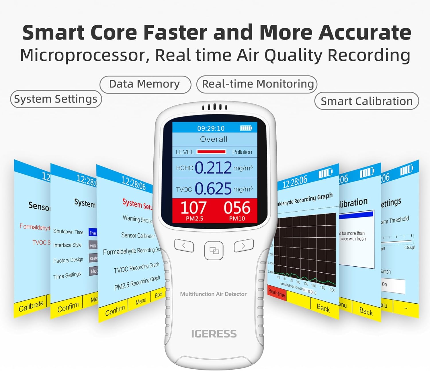 Air Quality Monitor Indoor, 8 in 1 Formaldehyde Detector, voc Meter, Detect Indoor HCHO,TVOC,AQI,PM2.5,PM10,PM1.0,Temperature and Humidity Tester. Colorful LCD Screen & USB Charging (White)