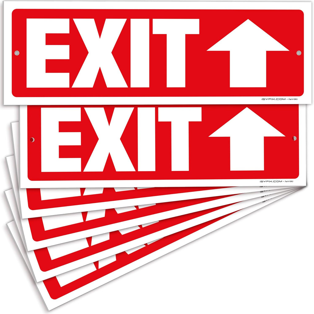 iSYFIX Exit Signs - 6 Pack 12x4 Inch Directional Up Arrow Signs, 40 mil Polystyrene Plastic, UV Laminated, Scratch & Fade Resistant, Waterproof - Ideal for Office, Theater, School, Business
