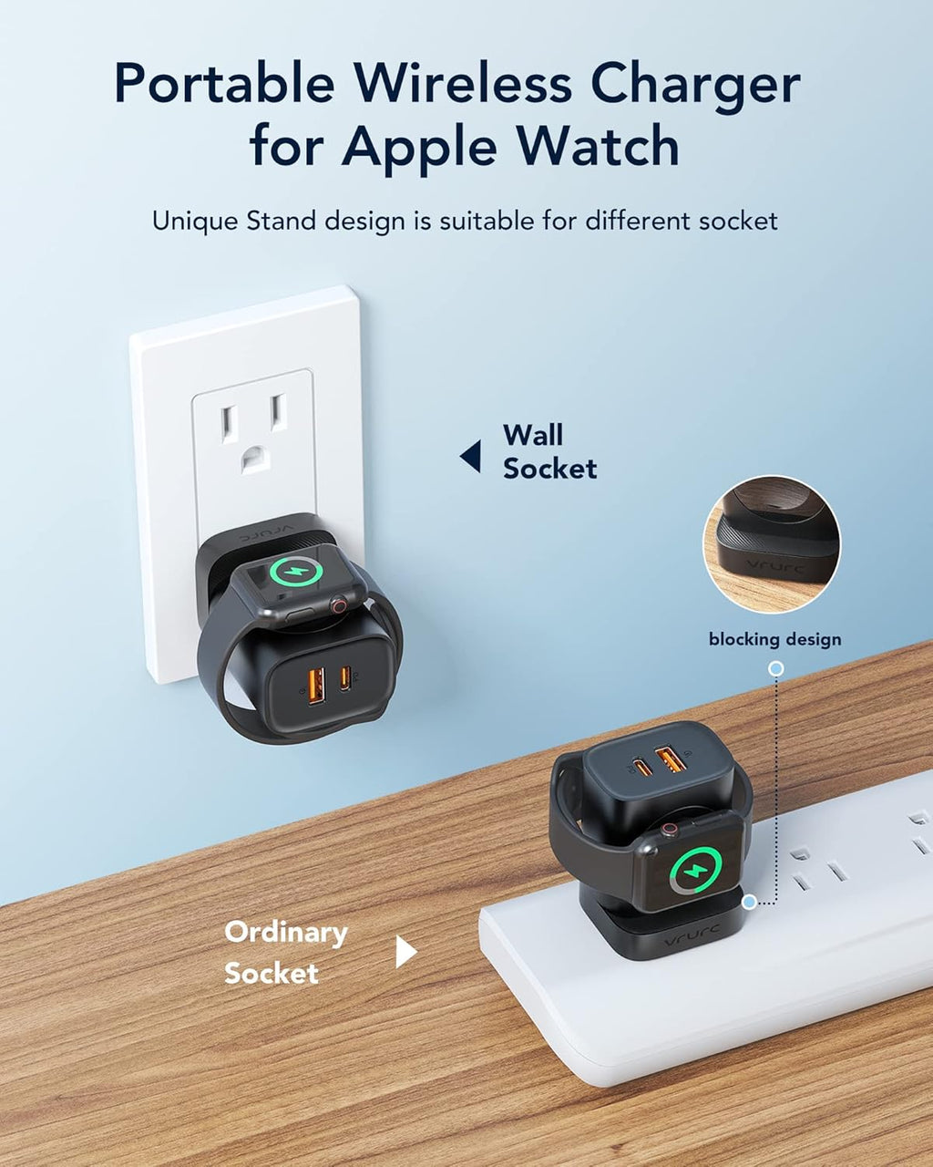 VRURC Charger for iPhone & Apple Watch, 20W USB C Fast Charging Block, 3-in-1 Compact Travel Adapter with 2 Port for iPhone 17/16/15/14/13, Wireless Magnetic for iWatch SE/11/10/9/8/7/6/5/4-Black