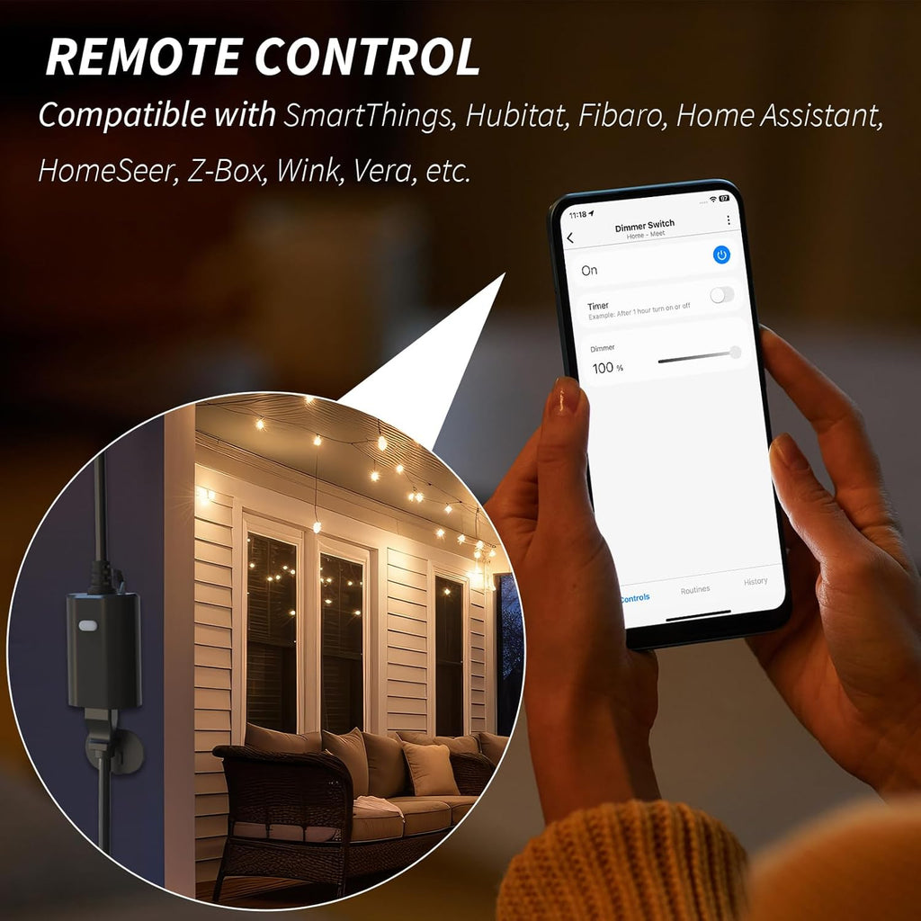 Minoston Z-Wave Plug 800 Outdoor Dimmer Zwave Dimmable Smart Plugs Outlet Switch, Z-Wave Hub Required, IP65 Weatherproof, Built-in Repeater, Work with SmartThings, Wink, Hubitat, Black (MP22ZD)