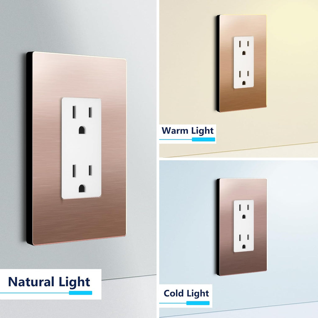 LIDER Screwless Metal-Surface Wall Plate, Decorator Switch Cover, Temperature and Impact Resistant, 201 Stainless Steel, Modern Decoration Upgrade, Mid-Size 1-Gang 4.88" x 3.11", Brushed Rose Gold