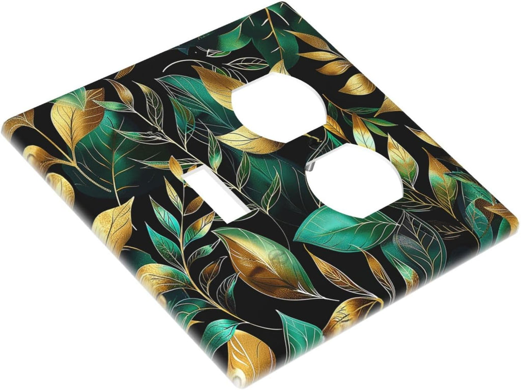 Wallplates Vintage Dark Green Vine Leaf Golden Plants 1 Toggle 1 Duplex Switch Plate Electrical GFCI Faceplate Decorative Light Switch Covers for Bed Room Cabin Decor
