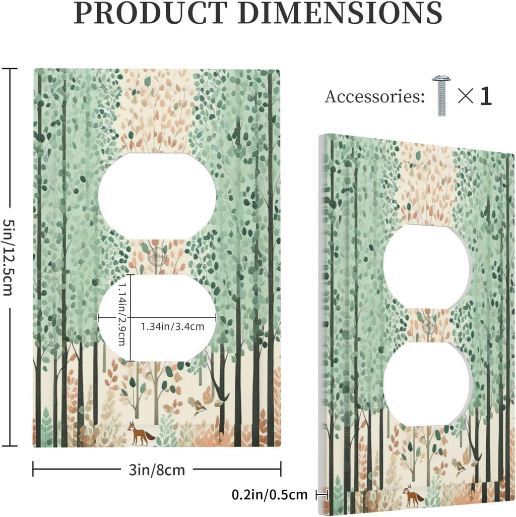 Boho Wildflower Forest Woodland Animals Outlet Covers 1 Gang Duplex Light Switch Cover Wall Plate Decorative Switch Plates Electrical Receptacle Faceplate for Bedroom Bathroom Decor
