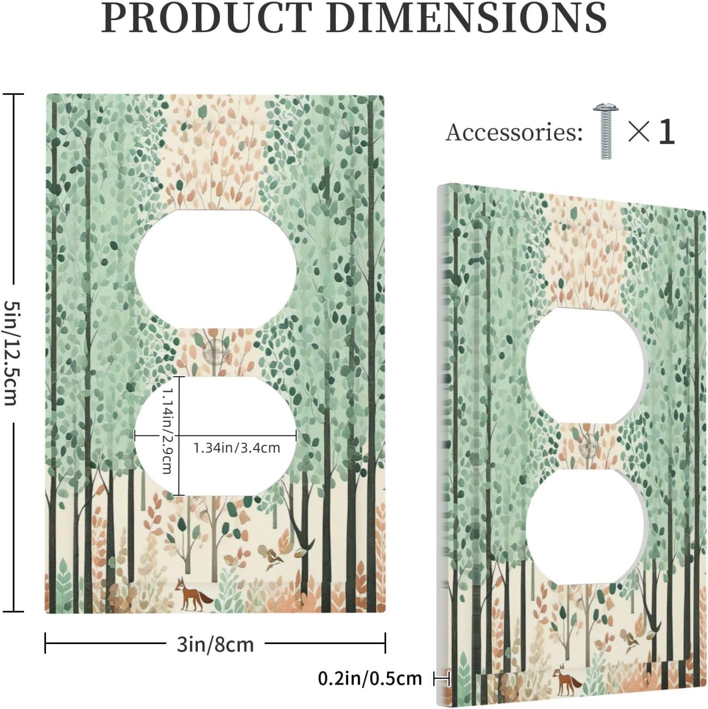 Boho Wildflower Forest Woodland Animals Outlet Covers 1 Gang Duplex Light Switch Cover Wall Plate Decorative Switch Plates Electrical Receptacle Faceplate for Bedroom Bathroom Decor