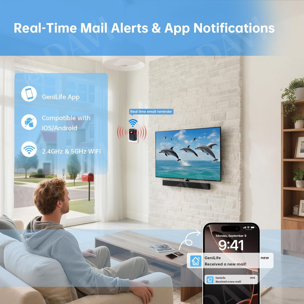 Briidea WiFi Mailbox Alert with LoRa Technology Up to 1200ft Long Range, Updated Sensing Technology Fits for Any Mailbox Type, 2.4 & 5GHz Dual-Band WiFi Compatible