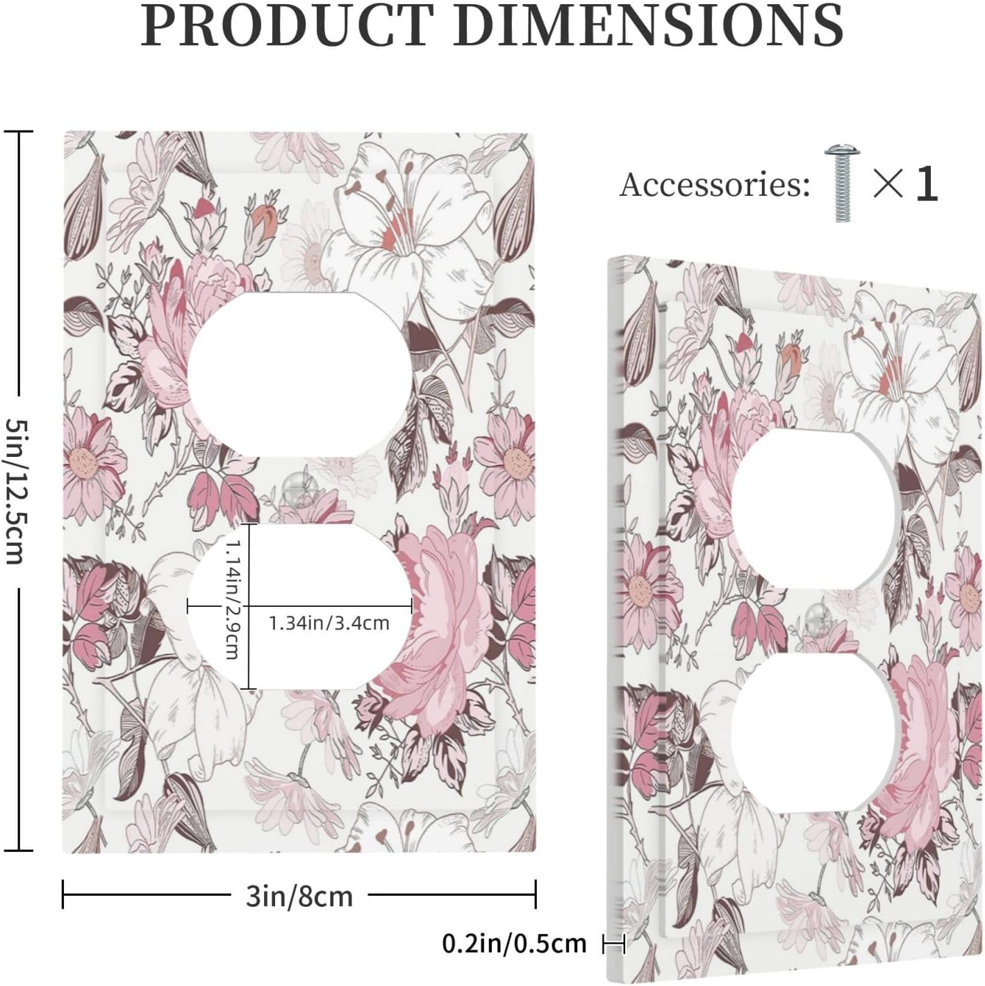Outlet Covers Modern Watercolor Flower Pink White Wildflower 1 Gang Duplex Electrical Receptacle Faceplate Light Switch Cover Wall Plate Decorative Switch Plates for Bedroom Home Decor