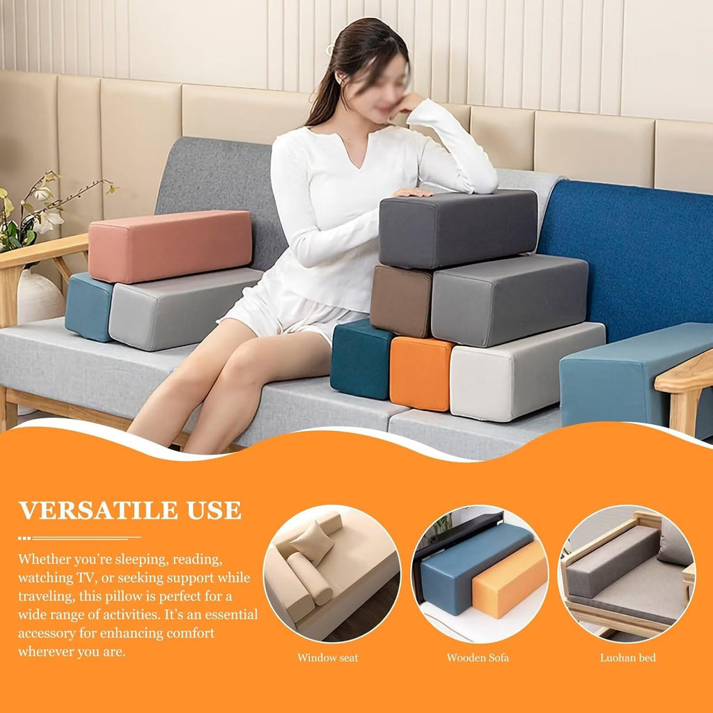 2 Pack Couch Arm Rest Pillow 6''x6''x24'' Faux Leatharie Armrest Cushion, High Density Foam Pillows, Removable & Washable Headboard Elbow Support for Armchair Sofa Bed, Beige