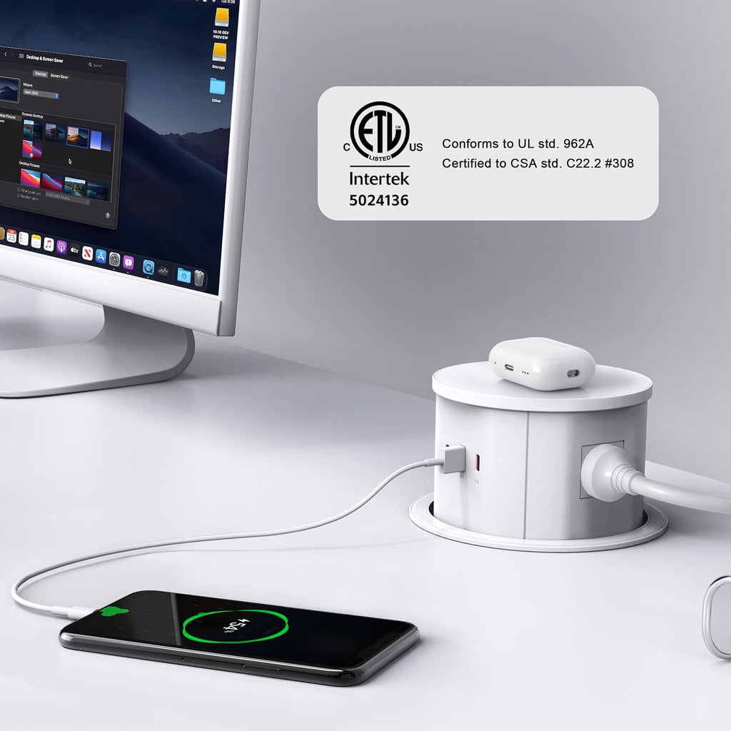 ANNQUAN 20 Amp Pop Up Countertop Outlet with 15W Wireless Charger,Max 65W Power Delivery,4.75" Pop Up Electrical Outlet with 3 Outlets 3 USB Ports for Home Office