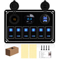Waterproof Toggle Switch Panel 6 Gang 12V/24V Aluminum Rocker Switch Panel with Dual USB Charger Socket Voltmeter, Pre-Wired Multi-Function Switch Panel for Automotive RV Truck Vehicles