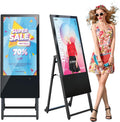 JIYANG 32 Inch Indoor Digital Signage Display,Floor Standing Advertising Digital Kiosk with Wheels,Portable LCD Poster Totem Support HDMI Input,Split Screen,Timed Open/Off,Android System