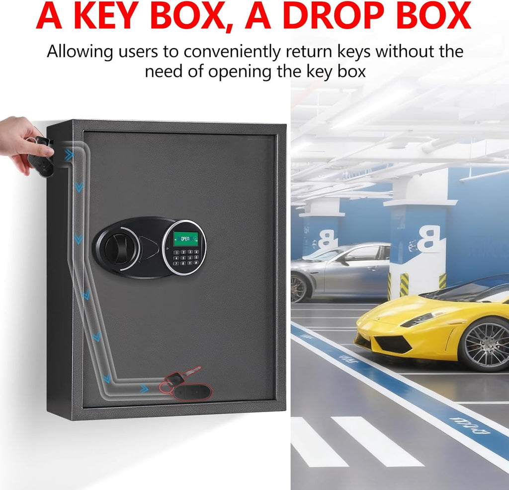 220 Position Large Key Cabinet Wall Mount, Anti-Theft Key Lock Box with Combination Lock, Deposit Key Slot and Key Tags, Steel Key Box for Offices Cars Hotels Dorms