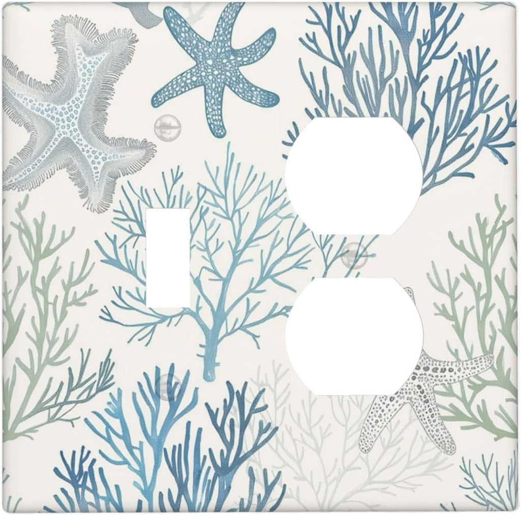 Wallplates Ocean Beach Theme Starfish Seashell Coral 1 Toggle 1 Duplex Switch Plate Electrical Gfci Faceplate Decorative Light Switch Covers For Bathroom Kids Room Decor