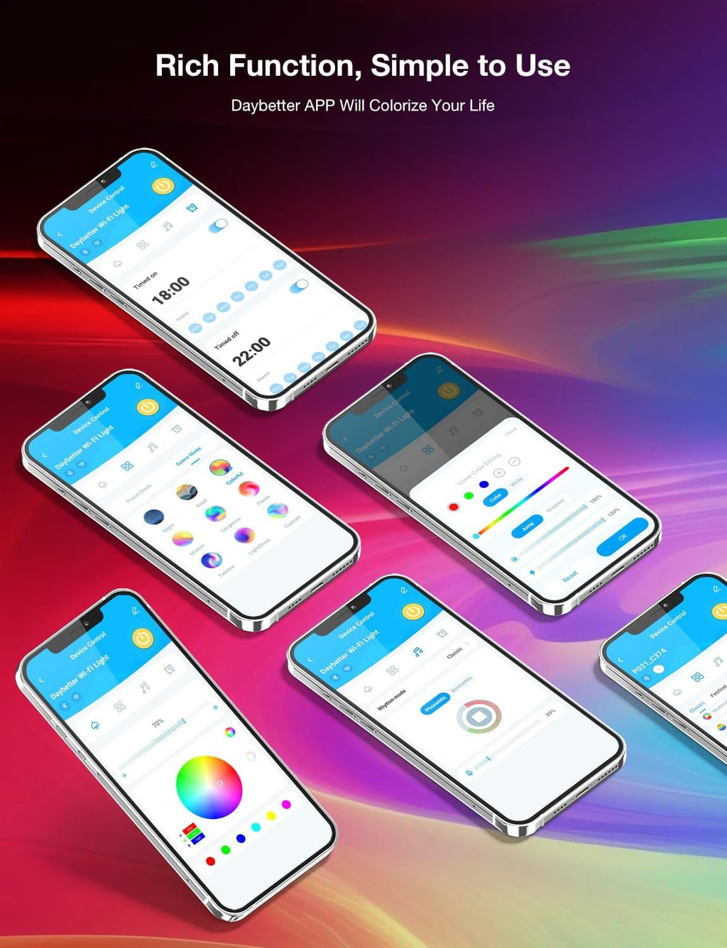 DAYBETTER Smart WiFi Led Strip Lights App Controlled Compatible with Alexa and Google Assistant Timer Schedule RGB Strip Color Changing Décor for Bedroom Party Kitchen 50ft
