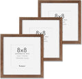 8x8 Picture Frames Set of 3, Solid Oak Wood 8”x8” Picture Frame Matted to 4”x4”,Square 8 x 8 Natural Wood Frame with Tempered Real Glass, Rustic 8x8 Photo Frame for Wall & Tabletop Display