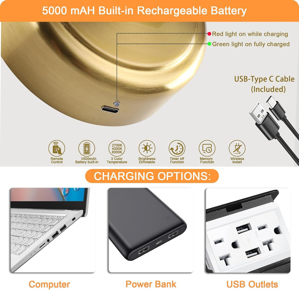 Rechargeable Picture Light for Wall, Dimmable Art Lights for Painting, Battery Operated Wall Sconce with Remote, 3 light Color,Timer & Brightness Setting for Artwork, Gallery(Brass, 12inch)