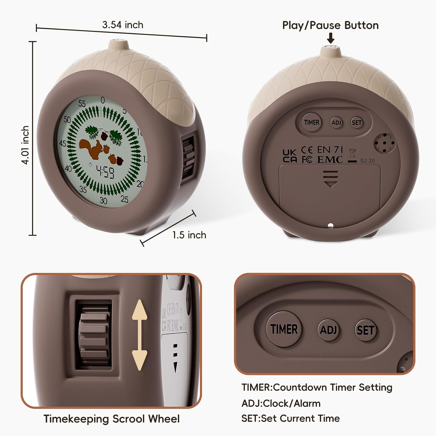 Visual Timer for Kids, 299-Minute Cute Kids Squirrel Timer with Eye-Protection Screen & Protective Case, Homeschool Supplies Study Teaching Time Management Tool