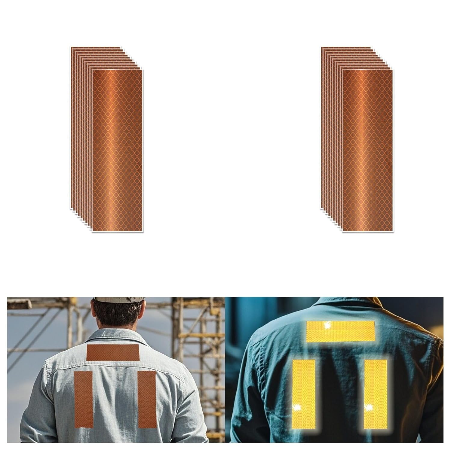 Non Fading Brown Reflective Stickers 2 inch X 6 inch, Outdoor Waterproof High Visibility Warning Safety Adhesive Reflector Tape (20 Pcs)