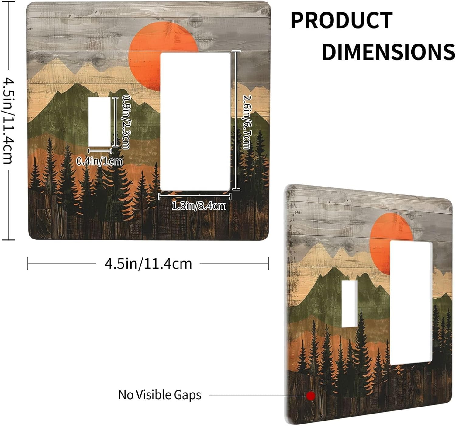 Outlet Covers Vintage Wood Grain Sun Forest Mountains 1 Toggle 1 Rocker Combination Decorative Wall Plate Electrical Switch Plates Light Switch Cover Plate for Farmhouse Cabin Decor