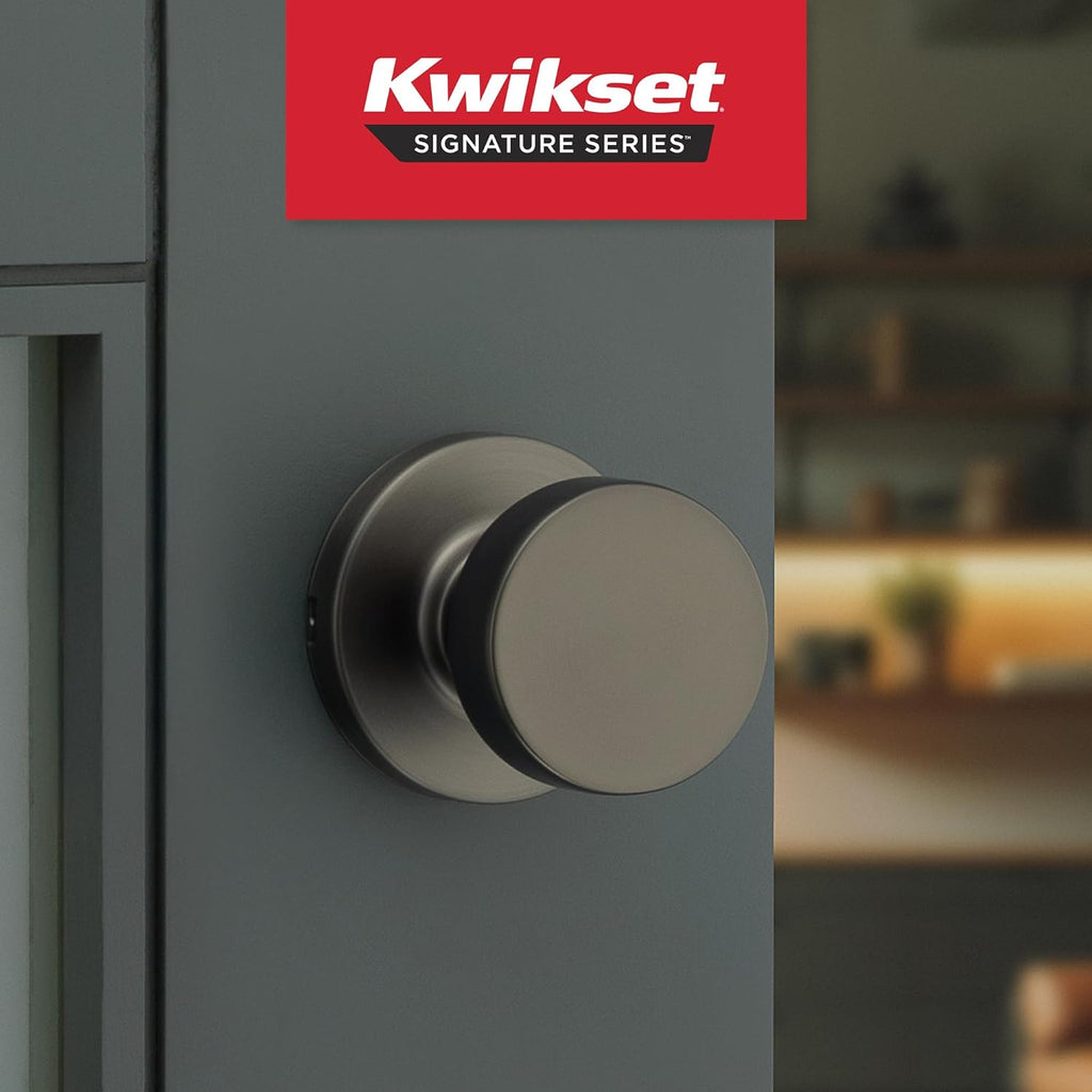 Kwikset Pismo Interior Round Passage Door Knob, Handle for Closet and Hallway Doors, Non-Locking Doorknob, Gunmetal