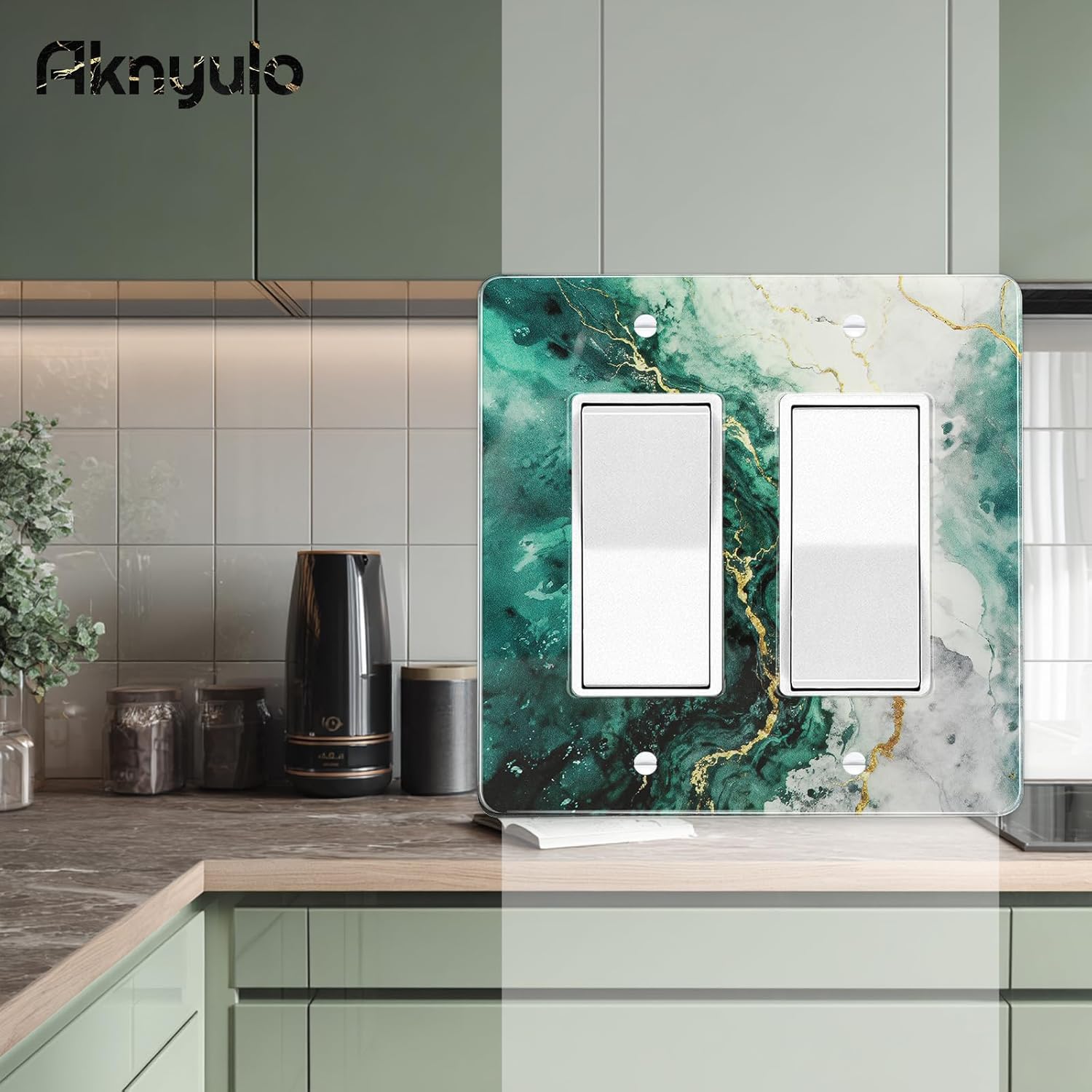 Modern Abstract Lexury Dark Turquoise Teal Blue Gray Marble Textured Light Switch Wall Plate Plates Decorative Electrical Outlet Cover Plates Acrylic 2 Gang Wall Outlet Covers Mirror Switch Plates