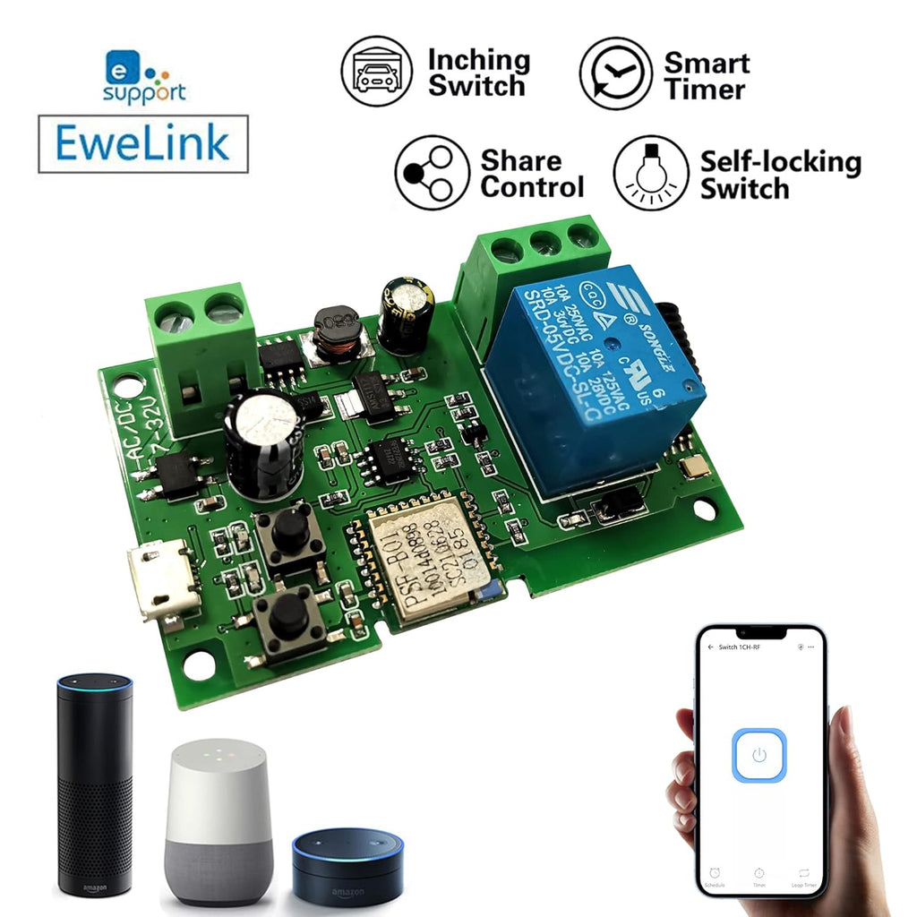 Jane Eyre WiFi Instant Relay Self Lock Switch Module with 433MHz RF Remote Control DIY Garage Door Switch Module Ewelink App Control Compatible with Alexa Goolution Assistant(1 Channel)