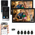 Wired Video Door Phone Apartment Intercom System,10 Inch Touch Monitor with 1080P doorbell,Support Fingerprints, RFID Cards,Passwords,Unlock Motion Detection for Home (2 Doorbell + 2 Monitor)