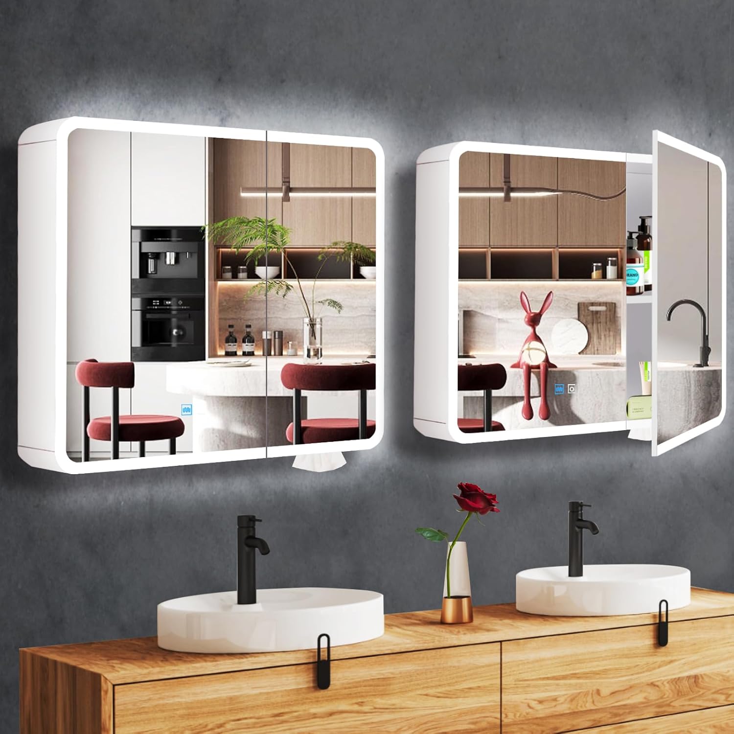 28 x 32 Inch White Medicine Cabinet LED Mirror with Lights 3 Color Dimmable Anti-Fog 2 Door 32 Inch Bathroom Lighted Medicine Cabinet with Mirror and Lights Storage for Bathroom Wall