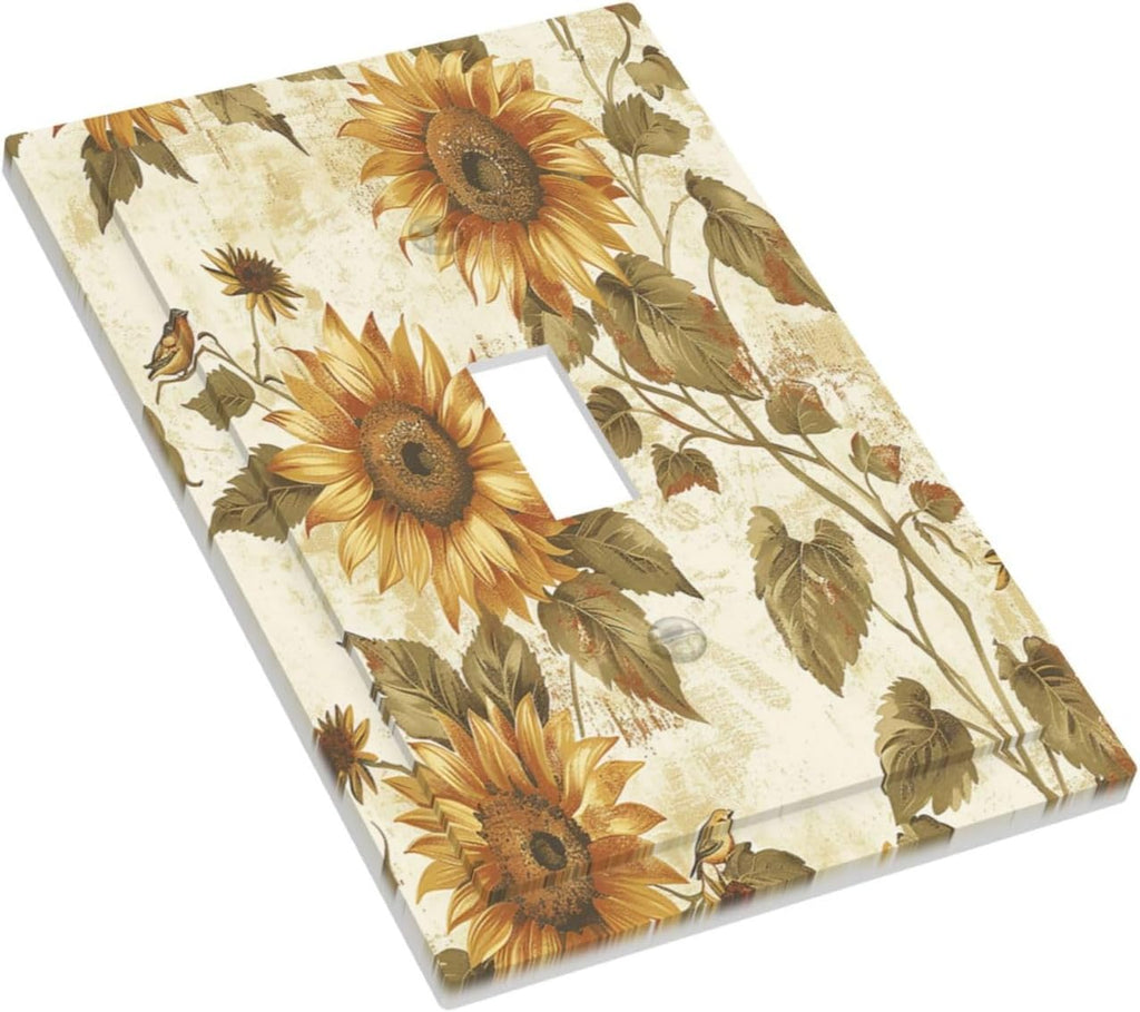 Decorative Light Switch Cover Rustic Sunflower Floral Pattern 1 Gang Single Toggle Device Electrical Faceplate Switchplates Decorator Outlet Wall Plate for Bedroom Cabin Decor