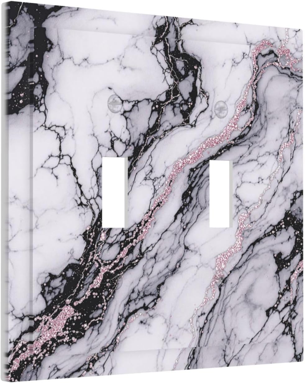 Decorative Switch Plates White Marble Pattern Black Lines Pink Lines 2 Gang Double Toggle Outlet Light Switch Cover Wall Plate Electrical Faceplate for living Room Office Decor